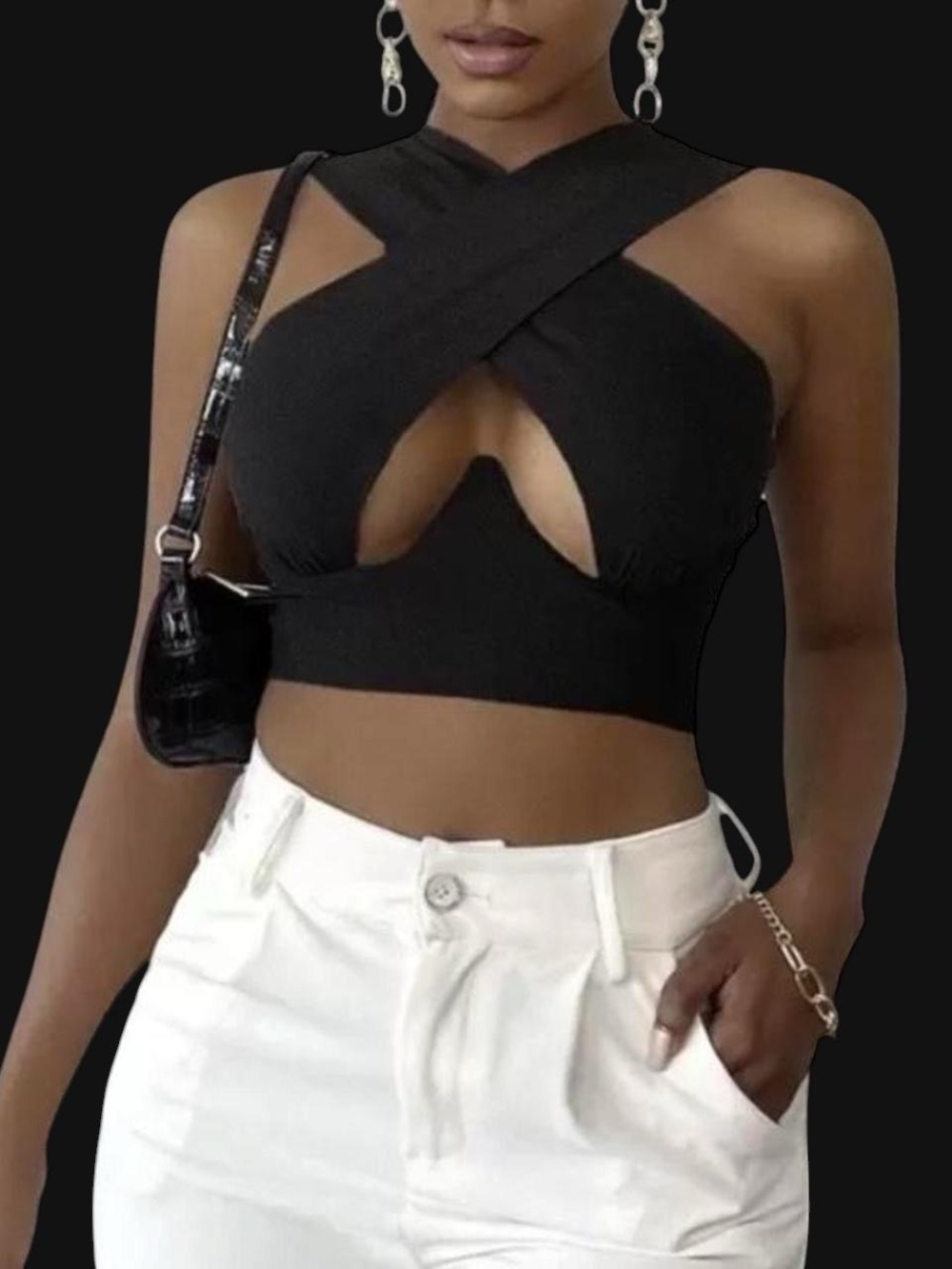Black Cross-Front Crop Top with Wide Straps & Underwire | Layer-able